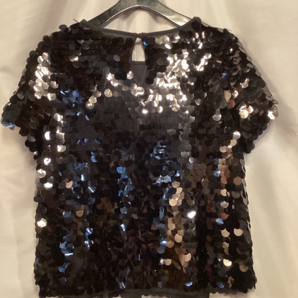 Anthropologie Eva Franco Black Sequin  Short Sleeve Top with Paillettes - Picture 7 of 9